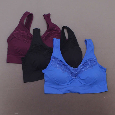 Rhonda Shear 3 Pack Seamless Bras With Lace And Back Closure Multi XL