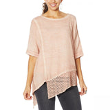 Democracy Women's Mineral Wash Top With Crochet Detail