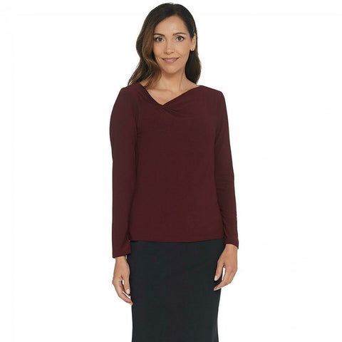 Linea by Louis Dell'Olio 3/4 Sleeve Moss Crepe Asymmetrical Knit Top