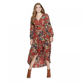 Xhilaration Women's Floral Long Sleeve Deep V-Neck High Low Wrap Midi Dress