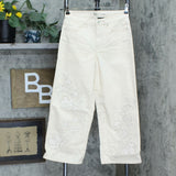 DG2 by Diane Gilman Women's Embroidered Applique Wide Leg Jeans Cream 6