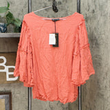 DG2 by Diane Gilman Women's Ruffle Sleeve Crinkle Knit Top