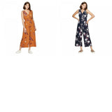 Xhilaration Women's Floral Print Sleeveless V-Neck Smocked Waist Jumpsuit