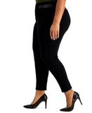 JM Collection Plus Faux Leather Trim Pull On Ponte Knit Pants