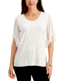 NWT JM Collection Petite Chiffon Sleeve Embellished Knit Top. 100098626PT PXL