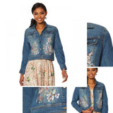 LaBellum by Hillary Scott Women's Embroidered Button Front Denim Jacket