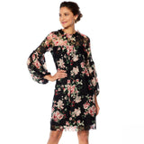 Tash + Sophie Long Sleeve Ruffle Printed Lace Dress Black Floral Medium