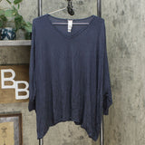 WynneLayers Women's V Neck Knit Boxy T-Shirt Blue Medium