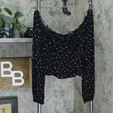 Wild Fable Women's Floral Print Long Sleeve Square Neck Woven Top Black Medium