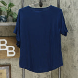 DG2 by Diane Gilman Women's Ruffle Sleeve Dolman Top Navy Small
