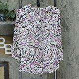 JM Collection 3/4-Sleeve Printed Pleat Back Blouse Pink Dahlia Large