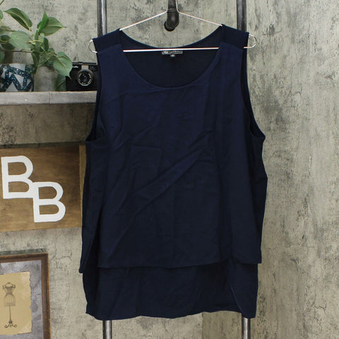 DG2 by Diane Gilman Women's Mixed Media Easy Tank Navy Plus 1X