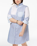 Tommy Hilfiger Women's Plus Size Cotton Patchwork Shirt Dress