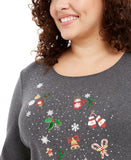Karen Scott Women's Plus Size 3/4 Sleeve Christmas T-Shirt