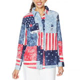 DG2 by Diane Gilman Women's Patchwork Print Button Down Shirt