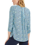 JM Collection Petite Geo Half Button Placket Pleat Back Blouse