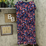 Cuddl Duds Flexwear Tie Front Midi Dress Navy / Floral Petite Plus 2X