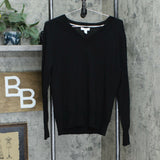 Charter Club Wool Blend V Neck Button-Sleeve Sweater Deep Black XL