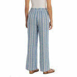 Briggs Women's Linen Blend Pull On Elastic Waist Pants Blue Stripe Medium