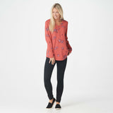 Denim & Co. Women's V-Neck Printed Waffle Knit Henley Shirt
