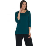 Quacker Factory Women's 3/4-Sleeve Lace Front Knit Top
