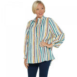 Martha Stewart Women's Watercolor Stripe Long Sleeve Blouse