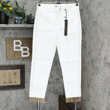 DG2 by Diane Gilman Womens Embellished Side Stripe Fringe-Hem Jean White 8