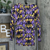 Susan Graver Women's Floral Liquid Knit Long Sleeve Peasant Top