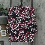 Karen Scott Petite Floral 3/4 Sleeve Split Neck Knit Henley Top