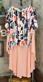 DG2 by Diane Gilman Women's Plus Size Dramatic Hi Low Printed Crepe Colorblock Top