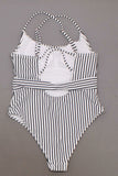 Shade & Shore Strappy Back Striped One Piece Swimsuit White / Black Large