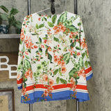 NWT Tommy Hilfiger Womens Printed Button-Neck 3/4-Sleeve Top. T9EMH601 X-Large