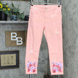 DG2 by Diane Gilman Petite Floral Fray-Hem Ankle Jeans Blush 6P