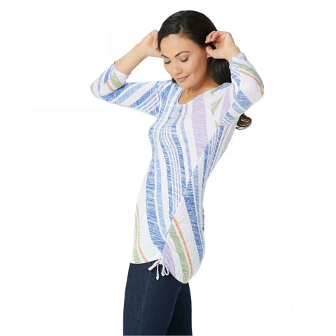 Susan Graver Women's Printed Sweater Knit Top With Ruched Side Ties