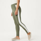 Lisa Rinna Collection Women's Contrast Skinny Stripe Knit Joggers Army Large