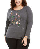 Karen Scott Women's Plus Size 3/4 Sleeve Christmas T-Shirt
