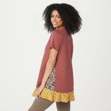 LOGO by Lori Goldstein French Terry Top with Woven Panels Redwood Small