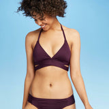 Kona Sol Women's Faux Wrap Halter Bikini Top Burgundy XL