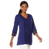 Caya Costa Women's 3/4 Sleeve Crochet Trim Tunic Top