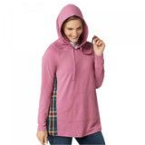 LOGO by Lori Goldstein Women's Plus Size French Terry Hoodie Plaid Side Panels