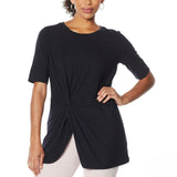 Modern Soul Plus Size Twist Front Slub Knit Tunic Top Black 3X