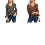 Cece Women's Leopard Print Tie Sleeve Blouse