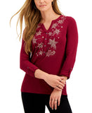 Style & Co. Cotton Roll Tab Split Neck Henley Knit Top