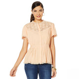 NWT LaBellum By Hillary Scott Womens Lace-Crochet Button Up Top. 638591-Plus 1X