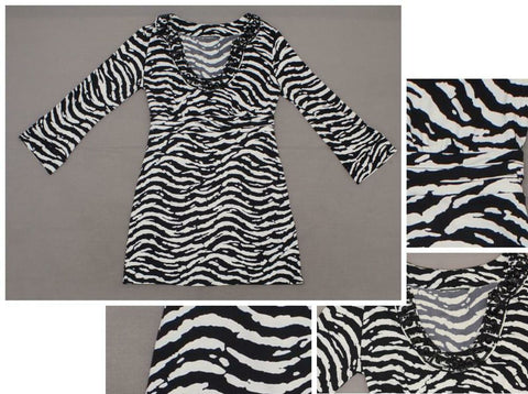 INC International Concepts Women's Stretch Beaded Neck Zebra Tunic Top
