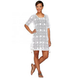 Denim & Co. Women's Knit Elbow Sleeve Open Work Beach Cover-Up