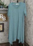 LOGO by Lori Goldstein Lounge Handkerchief Hem Jersey Dress Soft Teal Large