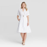 Who What Wear Womens Short Sleeve Belted Tiered Dress 78412667 White M