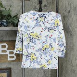 Karen Scott Petite Floral 3/4 Sleeve Split Neck Knit Henley Top