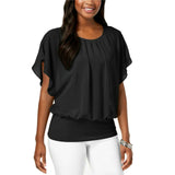 JM Collection Womens Flutter-Sleeve Top Black Medium